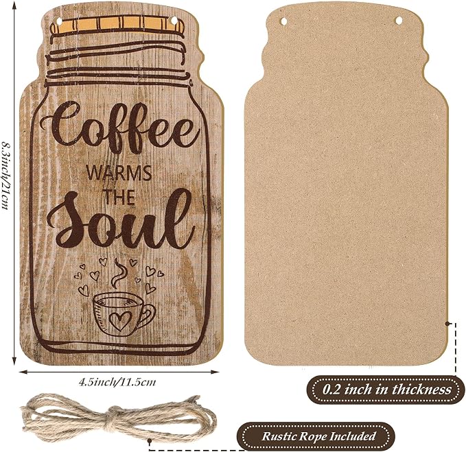 Jetec 4 Pcs Coffee Bar Decor Mason Jar Wood Sign Wall Hanging Plaque But First - Image 3