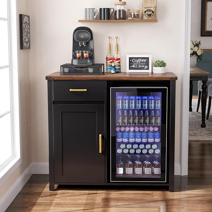 GDLF Coffee Bar with Mini Fridge Space, Mini Fridge Cabinet Stand，Liquor Wine - Image 3