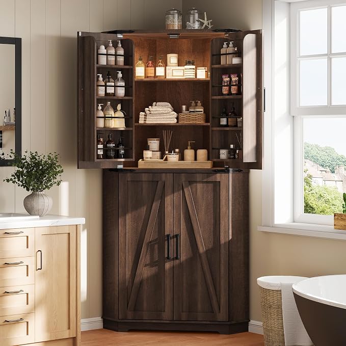 Dripex 71" Brown Farmhouse Corner Pantry Cabinet - Image 8
