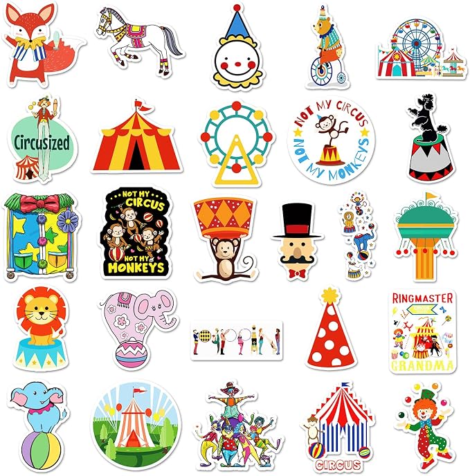 51Pcs Circus Stickers, Waterproof Vinyl Cute Carnival Animal Decals - Image 4