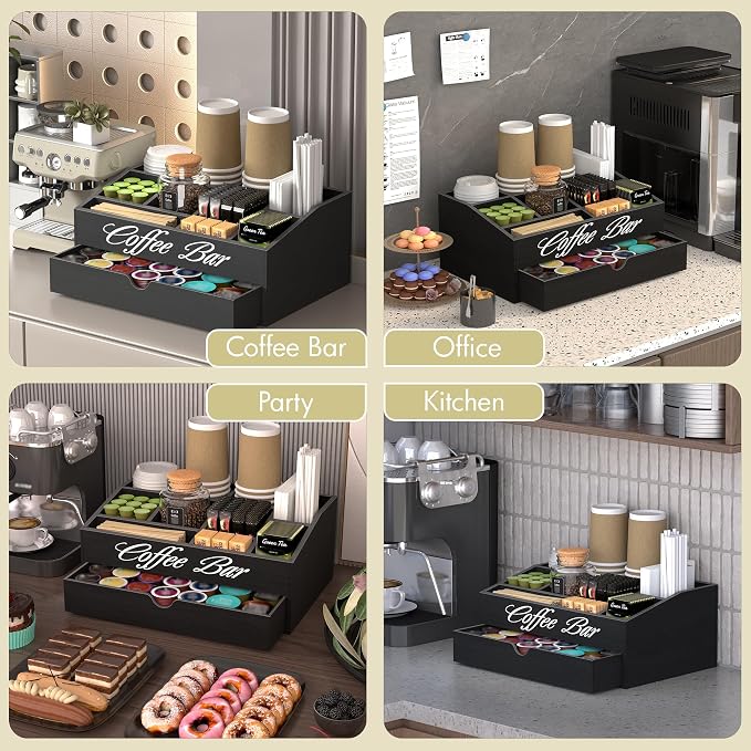 Suli Coffee Bar Station Organizer, Extra Large Wooden Countertop Pods Holder - Image 8