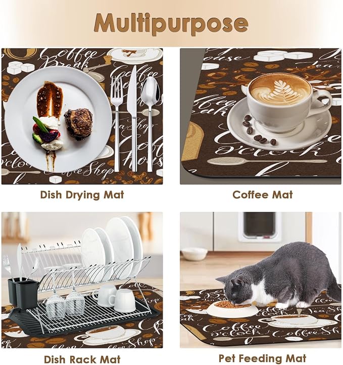 Arttown Coffee Mat for Countertops, Tea Retro Vintage Cafe Brown Dish Drying - Image 6