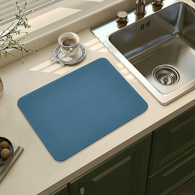 Caribbean Blue Dish Drying Mat for Kitchen Counter No-slip Rubber Bottom Coffee - Image 8