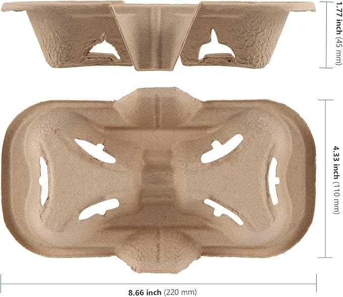 HAKZEON 100 Pack Fiber 2 Cup Holders, To Go Coffee Cup Holder, 2 Cups Pulp - Image 2