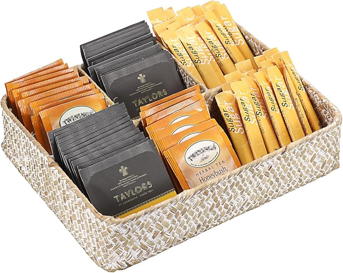 Hipiwe 4-Section Tea Bag Basket Organizer Coffee Pod Sugar Packet Holder Wicker - Image 9