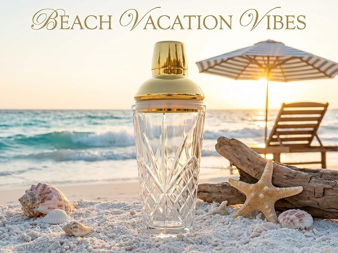 Cut Crystal Cocktail Shaker 18.5oz Gold Sealed Lid, 2 Cups Capacity | Hidden - Image 7