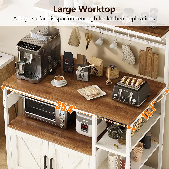 TVU Bakers Rack with Power Outlet and LED Light, Microwave Stand with Storage - Image 7