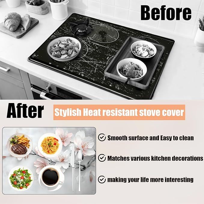 28"x20" Anti-Slip Electric Stove Top Cover Peach Blossoms Foldable - Image 2