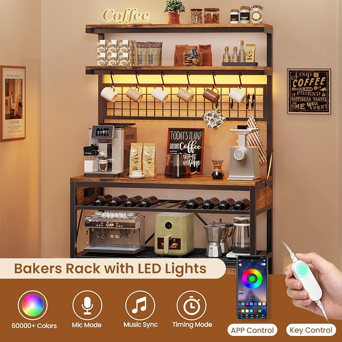 Itaar Bakers Rack with Storage and Power Outlet, 35.4 inch Coffee Bar Cabinet - Image 3