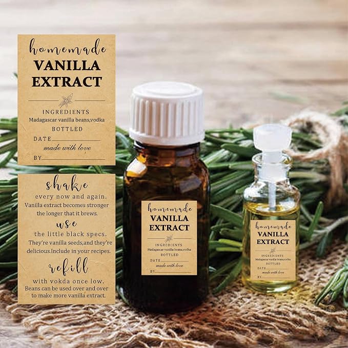 48 Pack Kraft Homemade Vanilla Extract Stickers 1.5×2 inch Square Vanilla - Image 6