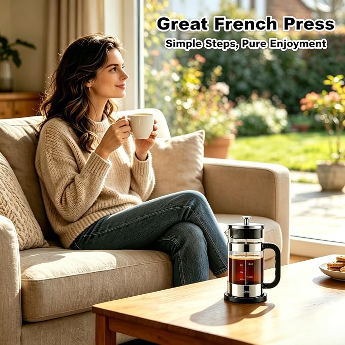 QUQIYSO French Press Coffee Maker, 2.5mm Thick Borosilicate Glass, 4 Layer - Image 7