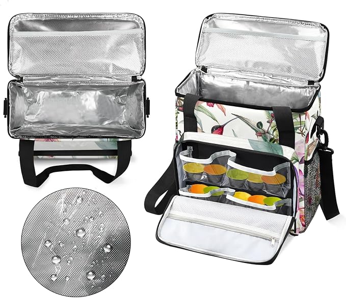 Hummingbird Hibiscus Flower Coffee Maker Carring Bag, Large Insulated Storage - Image 3