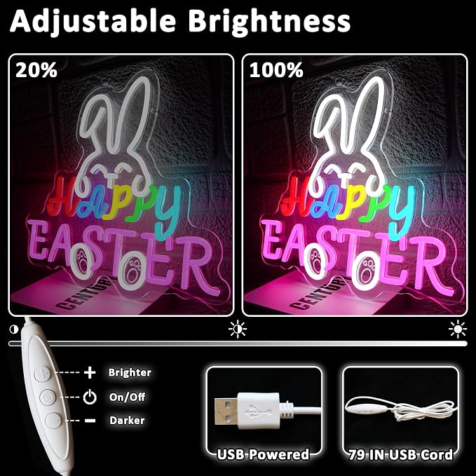 Happy Easter Neon Sign for Wall Decor Dimmable Bunny Led Sign for Bedroom - Image 3