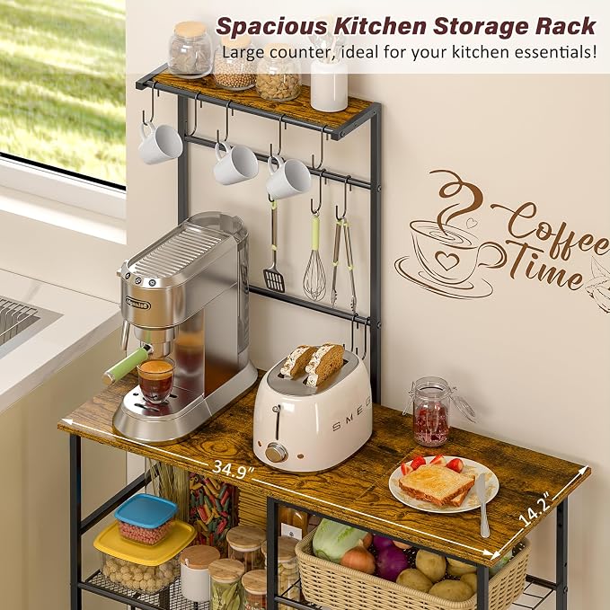 3IngSeagulls Bakers Rack with Power Outlet, Kitchen Microwave Stand with 10 - Image 5
