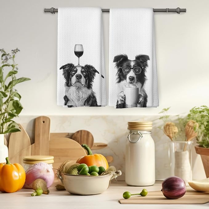 Funny Border Collie Kitchen Towels Set of 2, Funny Dog Kitchen Accessories - Image 4
