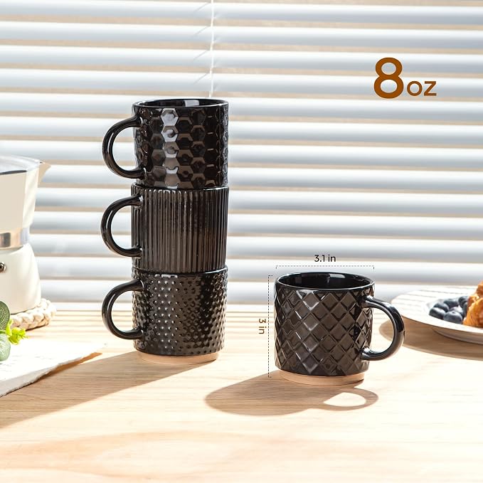 GBhome 8OZ Stackable Coffee Mugs, Ceramic Coffee Mugs - Image 2