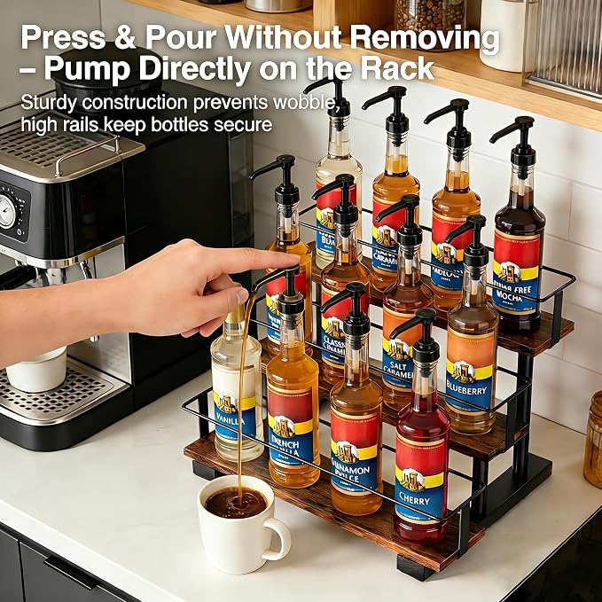 3-Tier Coffee Syrup Organizer Rack – Holds 12 Syrup Bottles, Stepped Display - Image 5