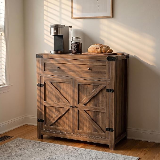 YESHOMY Kitchen Storage Cabinet, Coffee Bar Cabinet, Farmhouse Sideboard Buffet - Image 6