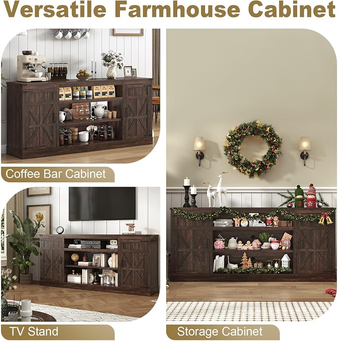 XVD 75" Farmhouse Coffee Bar Cabinet - Image 5