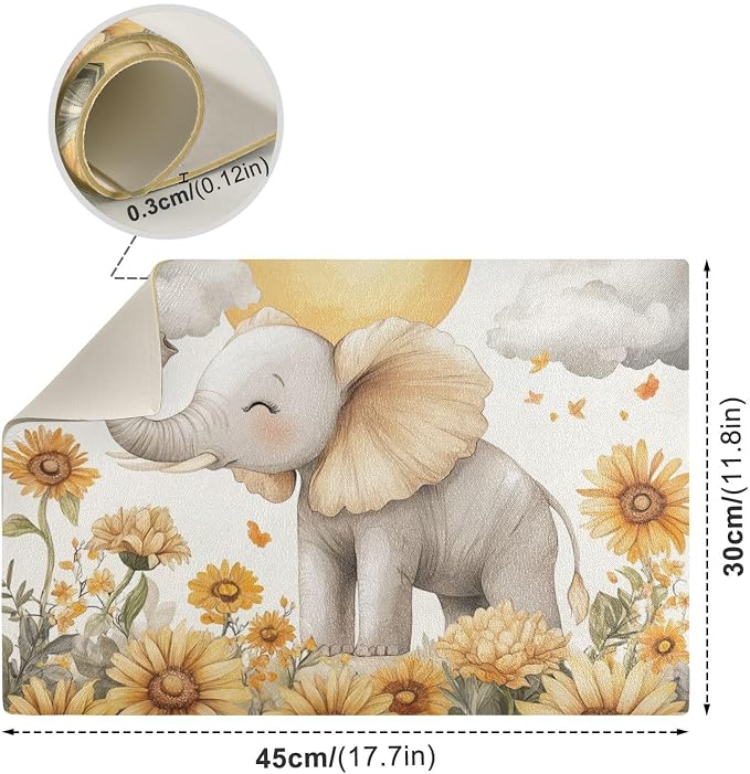 Elephant Sunflowers Cloud Grey Coffee Mat Coffee Bar Maker Station Pot Spill - Image 2