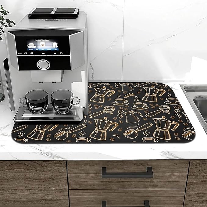 Black and Gold Coffee Tool Coffee Drying Mat 12" x 19", Absorbent Waterproof - Image 8