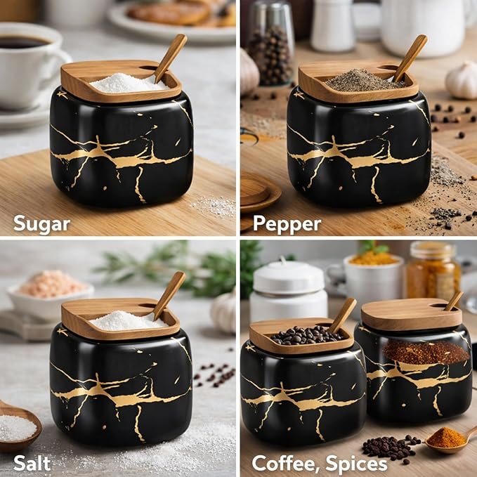 2 Sets of Marble Ceramic Sugar Bowl Ceramic Seasoning Jars - Image 8