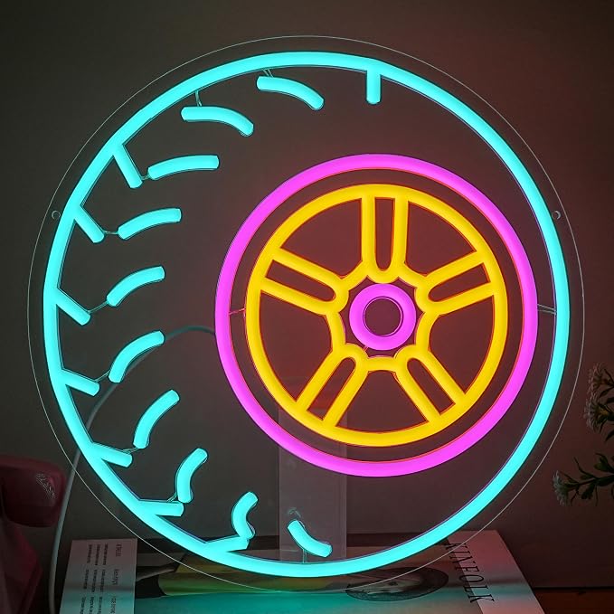 Automobile Tire Neon Sign USB Powered Wheel Neon Light Garage Tire Light Up Sign by QNATLHMX