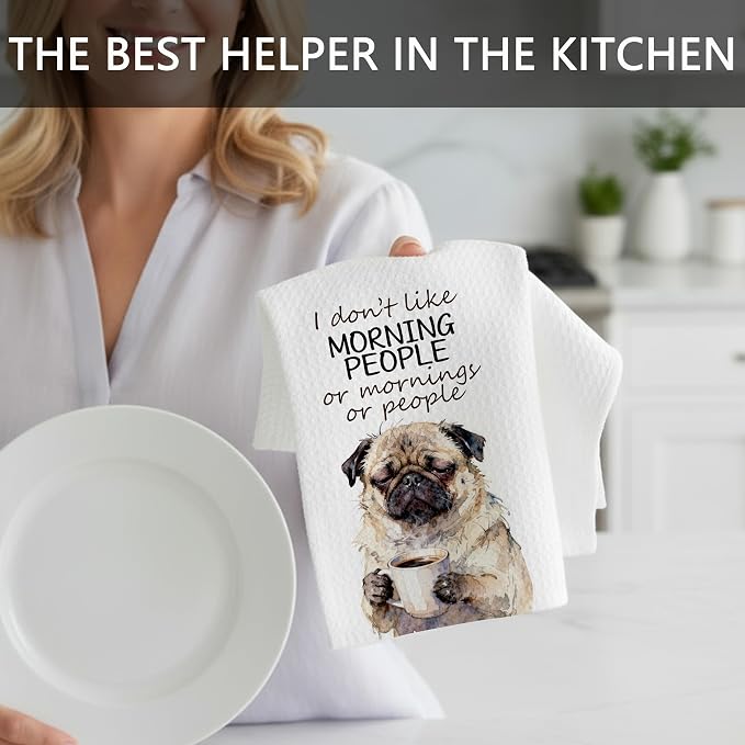 Funny Pug Dog Coffee Gifts Hand Towel, Cute Pug Dish Tea Towel - Image 3