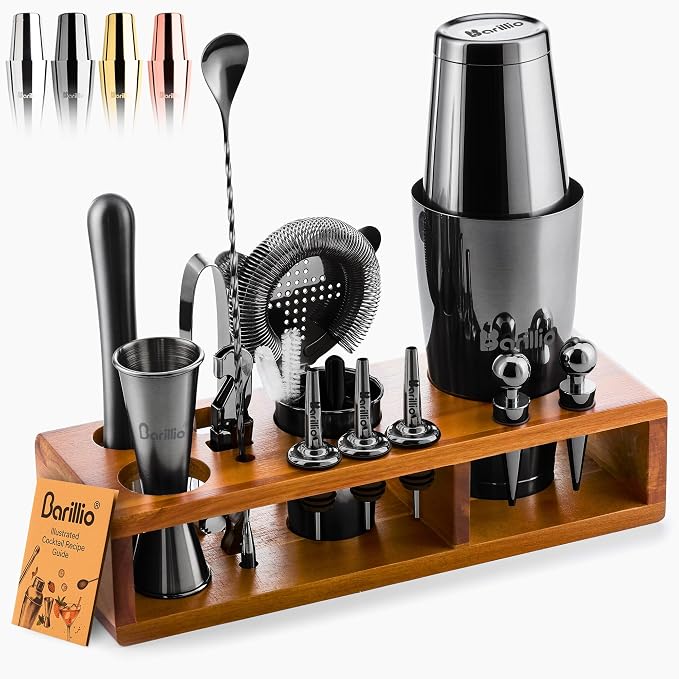 Barillio Black Bartender Kit – 23-Piece Stainless-Steel Cocktail Shaker Set by Barillio