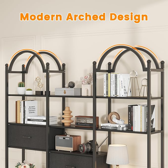 83.5" Tall Arched Bookshelf, Triple Wide 6-Tier Large Open Book Shelf - Image 4