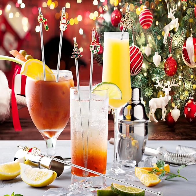 6Pcs Chrismas Charms Cocktail Stirrers Swizzle Sticks Stainless Steel 7.5" - Image 2