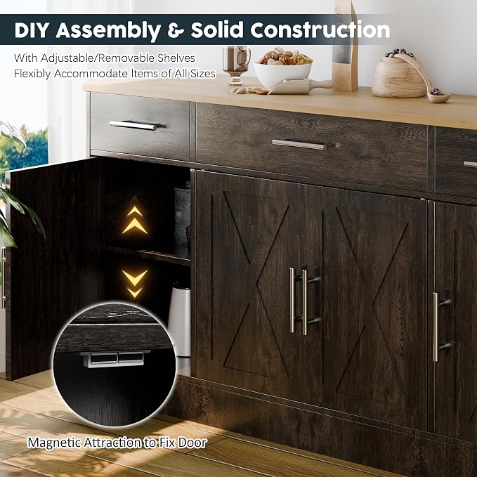 SUNLEI Kitchen Buffet Sideboard Cabinet, Farmhouse Storage Cabinet - Image 7