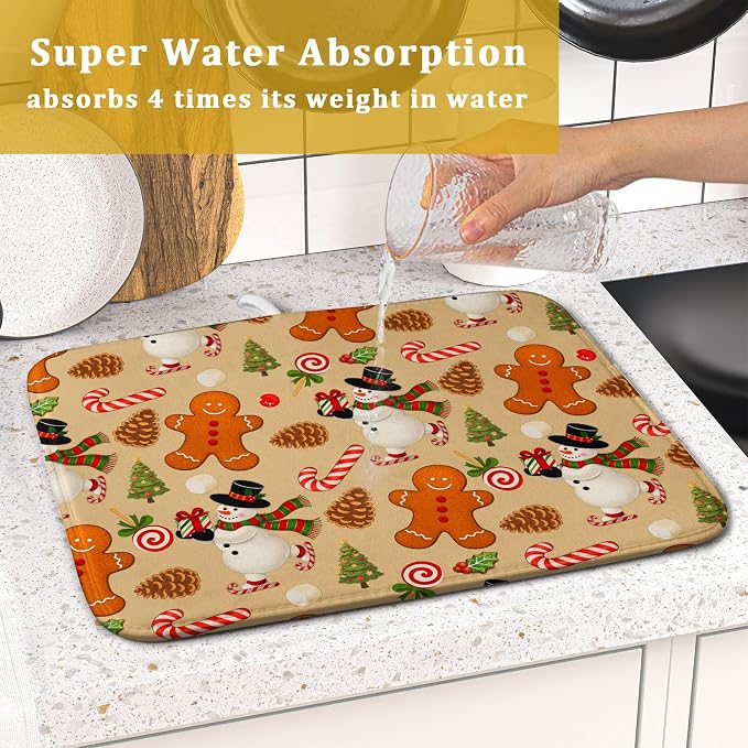 Xmas Gingerbread Man Candy Cane Dish Drying Mat - Image 7