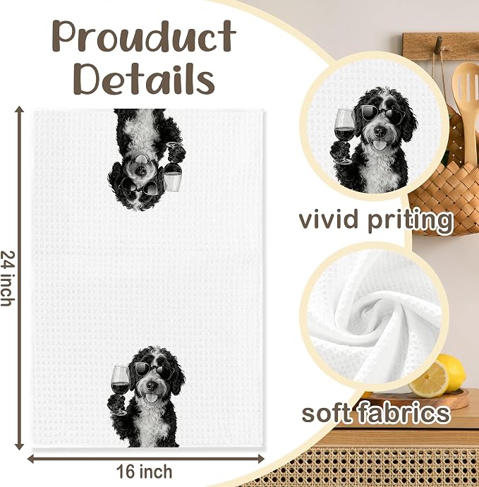 Funny Bernedoodle Kitchen Towels Set of 2, Dog Kitchen Bar Accessories - Image 6