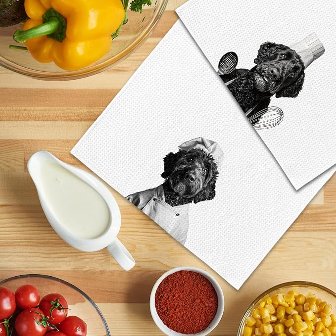 Funny Chef Black Goldendoodle Kitchen Towels Set of 2, Dog Mom Lovers Owner - Image 5
