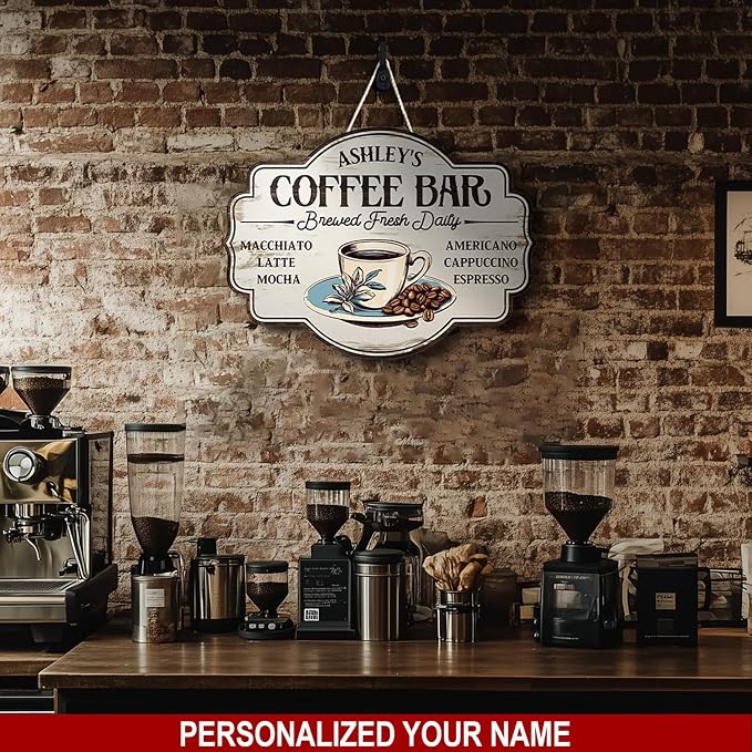 THUYPT Personalized Coffee Sign, Coffee Wooden Sign Plaque Wall Hanging Coffee - Image 3
