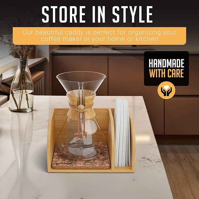 HEXNUB Pour Over Caddy for Chemex Bodum Cosori Coffee Makers Cork | Handmade - Image 4