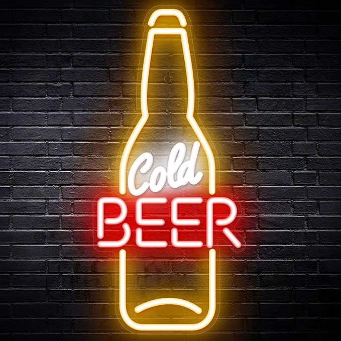 Kavaas Cold Beer Neon Sign 16.5" x 7.5", Beer Bottle Shaped LED Sign by Kavaas