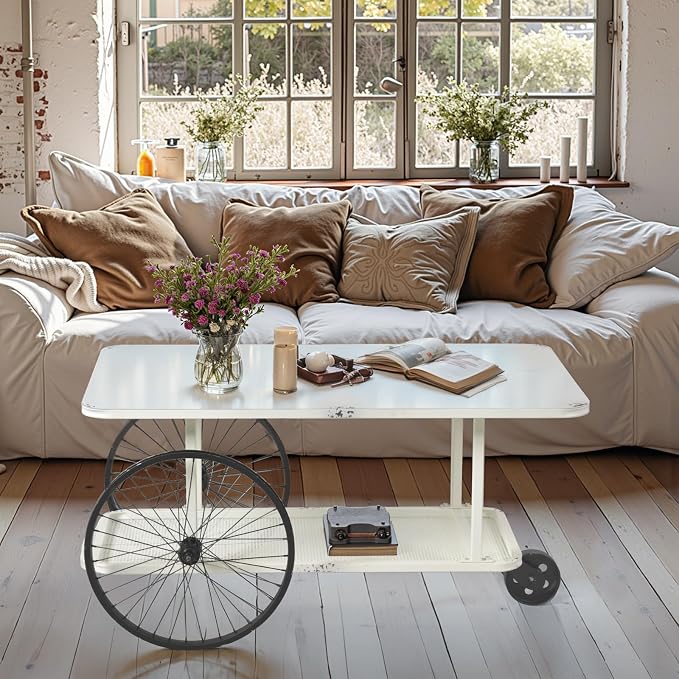 Rustic Mobile Coffee Table for Living Room Industrial Mobile Display Cart - Image 5