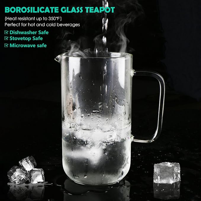 Aquach 51oz Glass Teapot with Infuser, Stovetop Safe Borosilicate Tea Pot | - Image 2