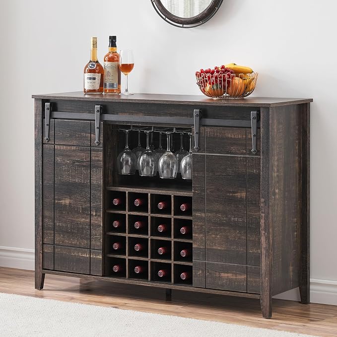 GarveeHome Bar Cabinet with Barn Doors, Farmhouse Style Wine Storage Unit with - Image 5