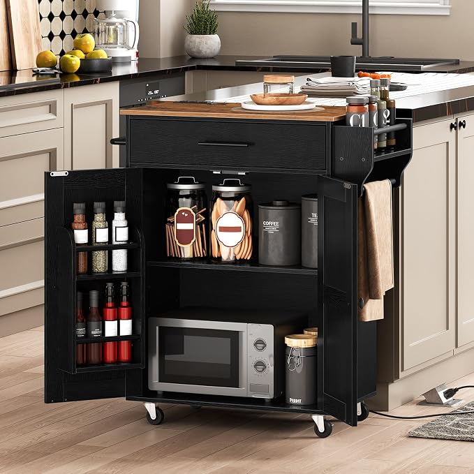 HOOBRO Kitchen Island with Power Outlet, Rolling Kitchen Island with Large - Image 2