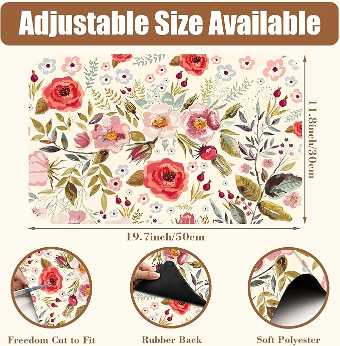 Vintage Flowers Coffee Mat Rose Berries Dish Drying Mat - Image 2