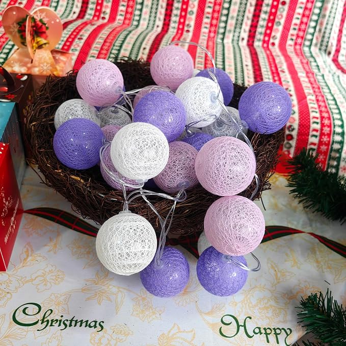 Gardeningwill 3M/10Ft 30 Purple White Ball LED Xmas Wedding Battery Operated - Image 3
