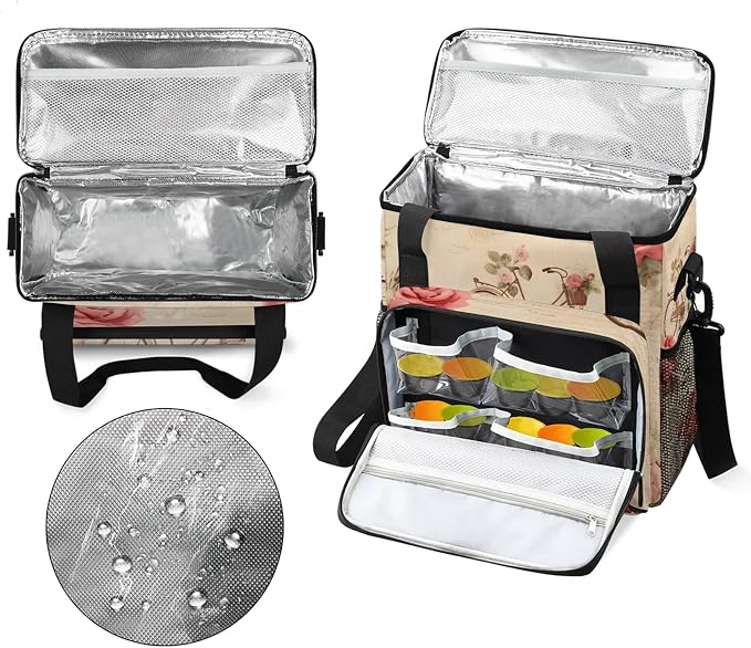 Vintage Rose Bicycle Flower Coffee Maker Carring Bag, Large Insulated Storage - Image 3