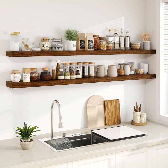 Fun Memories 72Inch Floating Shelves, Wall Mounted Rustic Wood Floating Shelf - Image 4