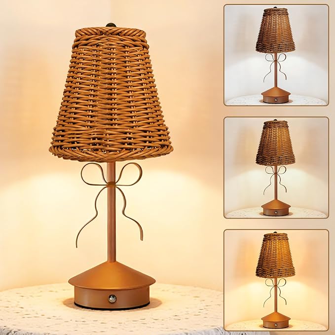 Boho Rattan Table Lamp, Small Wicker Lamp, Vintage Bow Lamp by CryzhalinX
