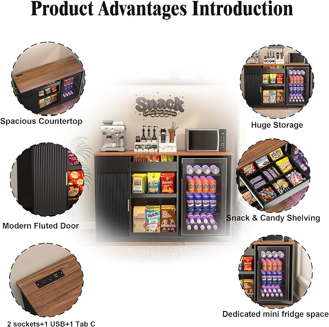 GDLF Snack Bar Cabinet with Fridge Space, Snack Organizer with Storage and - Image 7