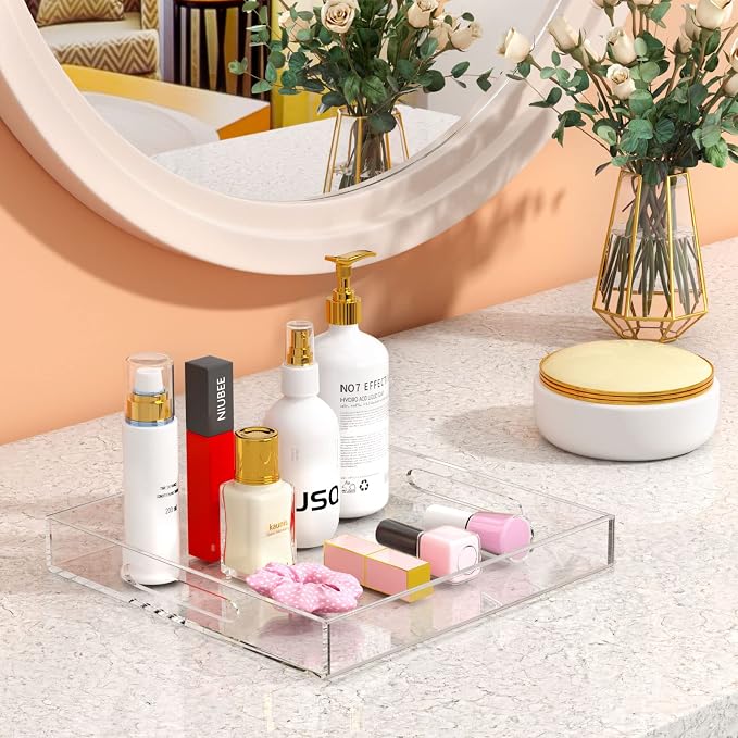 NIUBEE Clear Serving Tray 12x12 Inches -Spill Proof- Acrylic Decorative Tray - Image 7