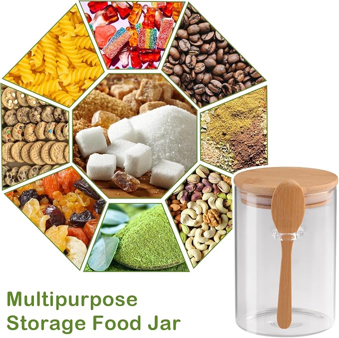 Set of 4 Clear Glass Jars with Airtight Bamboo Lids & Spoons 20 oz, Food - Image 5